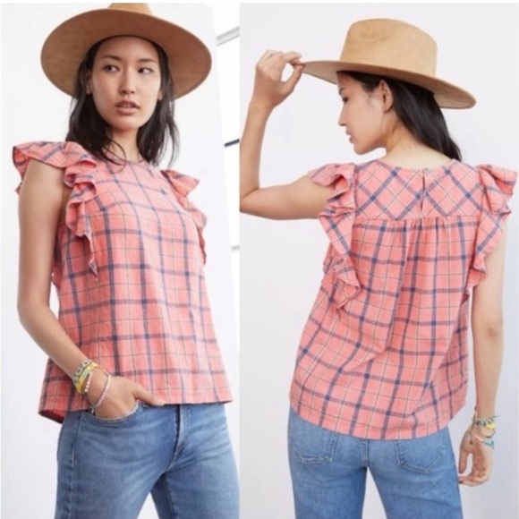 Anthropologie Plaid Amarette Ruffled Blouse size XS NWT 100% cotton - Picture 1 of 10